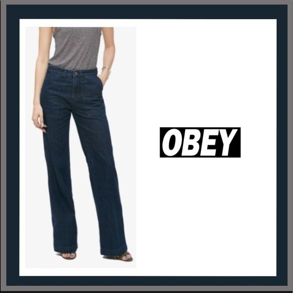 Obey The Siren Wide Leg Dark Wash Jeans Size 28 - Picture 1 of 9